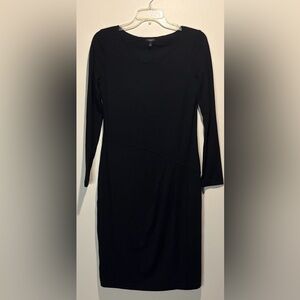 Talbots- Wool Blend Black Long Sleeve Waist Ruching Midi Dress Classic- Size XS